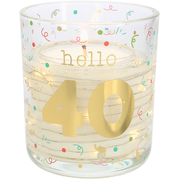 pavilion gift company Hello 40 3.5 oz Candle with LED Accents