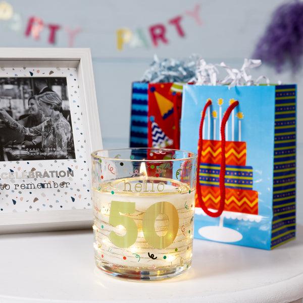 Pavilion Gift Company Hello 50 3.5 Oz Candle With LED Accents