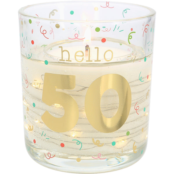 pavilion gift company Hello 50 3.5 oz Candle with LED Accents