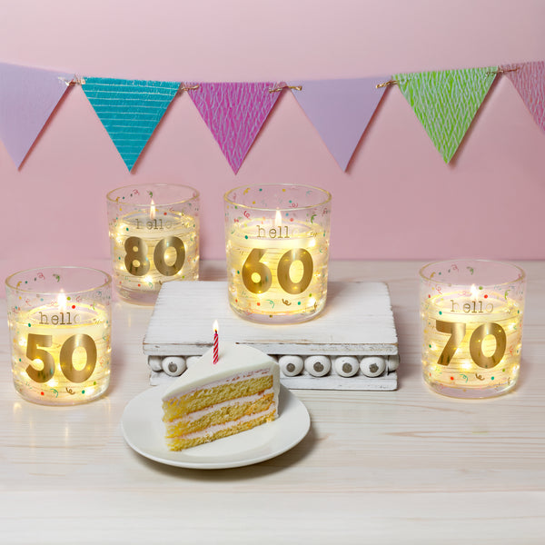 Pavilion Gift Company Hello 70 3.5 Oz Candle With LED Accents