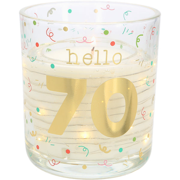 pavilion gift company Hello 70 3.5 oz Candle with LED Accents