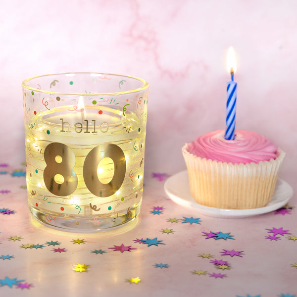 Pavilion Gift Company Hello 80 3.5 Oz Candle With LED Accents