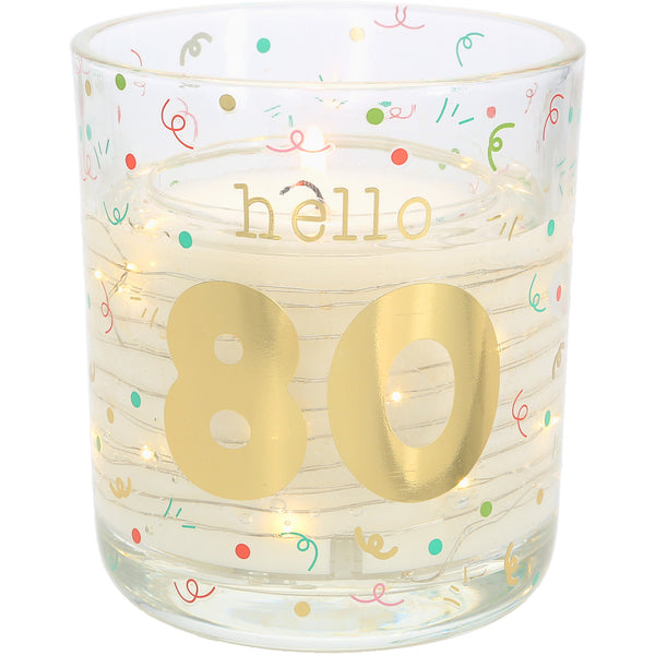 pavilion gift company Hello 80 3.5 oz Candle with LED Accents