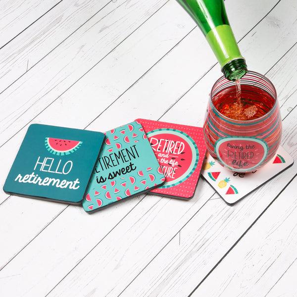 Pavilion Gift Company Hello Retirement 4" Coaster Set With Box (4 Piece)