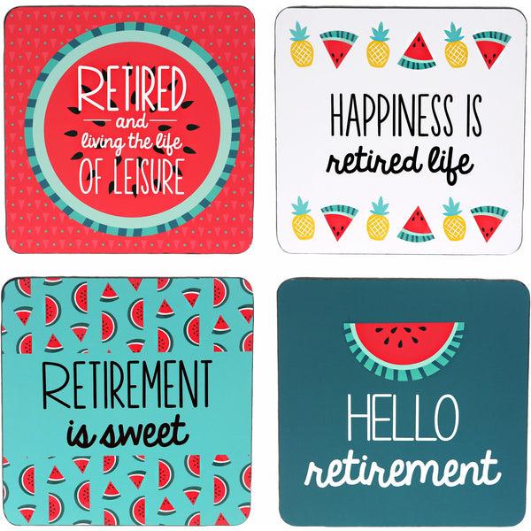 pavilion gift company Hello Retirement 4" Coaster Set with Box (4 Piece)