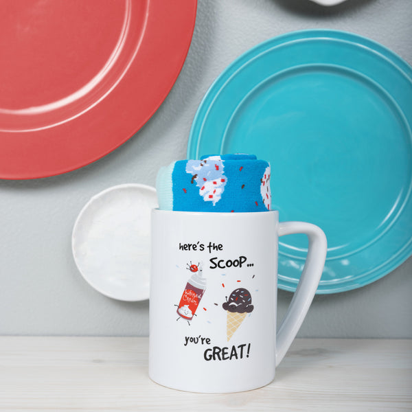Pavilion Gift Company Here's The Scoop 18 Oz Mug And Sock Set