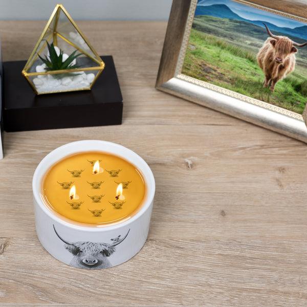 Pavilion Gift Company Highland Cow 10 Oz - 100% Soy Wax Reveal Triple Wick Candle Scent: Tranquility