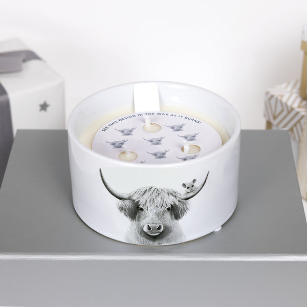 Pavilion Gift Company Highland Cow 10 Oz - 100% Soy Wax Reveal Triple Wick Candle Scent: Tranquility
