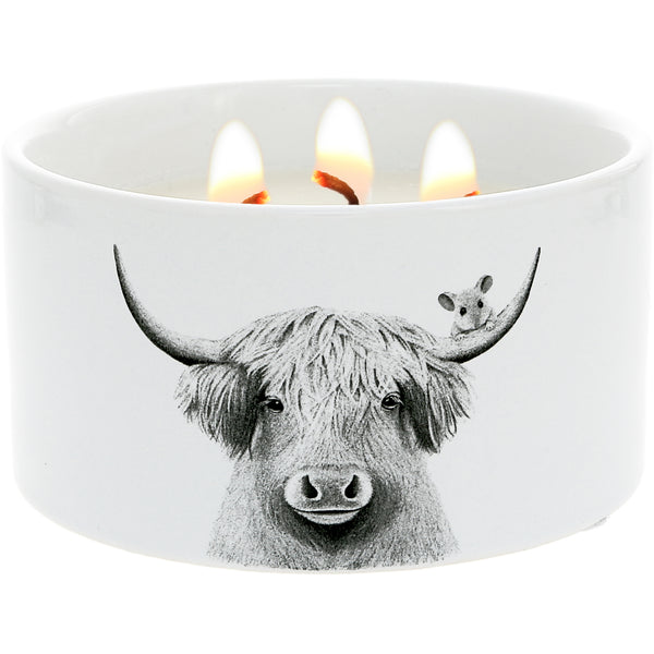 pavilion gift company Highland Cow 10 oz - 100% Soy Wax Reveal Triple Wick Candle Scent: Tranquility