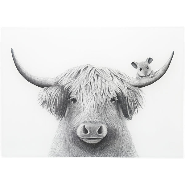 pavilion gift company Highland Cow 13.75" x 9.75" Glass Cutting Board