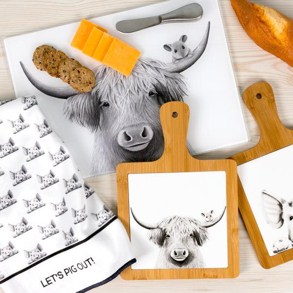 Pavilion Gift Company Highland Cow 7.5" Bamboo & Ceramic Tile Trivet