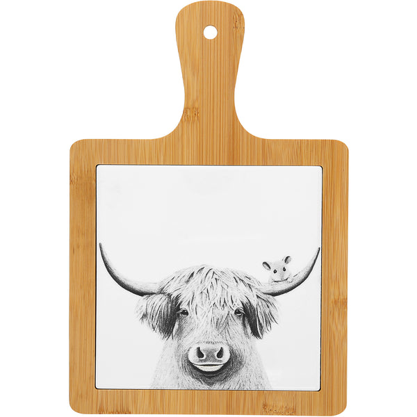 pavilion gift company Highland Cow 7.5" Bamboo & Ceramic Tile Trivet