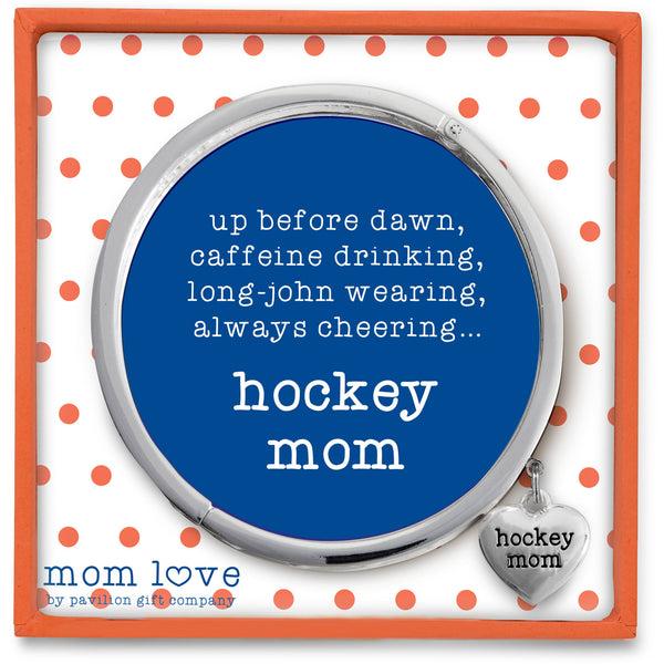 Pavilion Gift Company Hockey Mom White Enamel Bangle Bracelet With Heart Charm