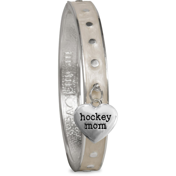pavilion gift company Hockey Mom White Enamel Bangle Bracelet with Heart Charm