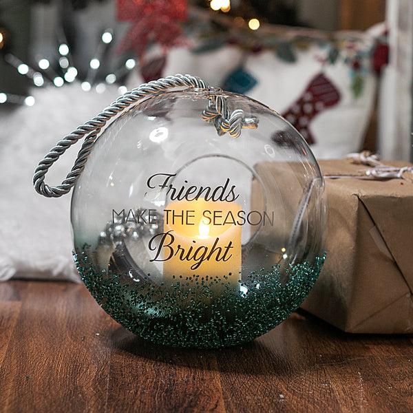 Pavilion Gift Company Holiday Friends 9.5" Emerald Beaded Glass Lantern