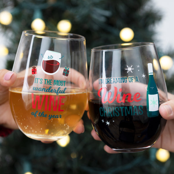 Pavilion Gift Company Holiday Wine Glasses 18 Oz Stemless Wine Glasses (Set Of 4 )