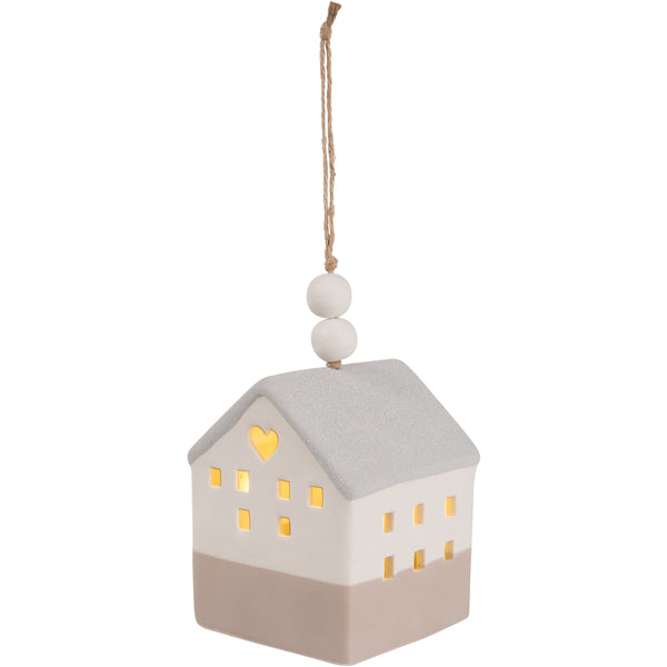 Pavilion Gift Company Home 4.25" LED Lit Hanging Porcelain House