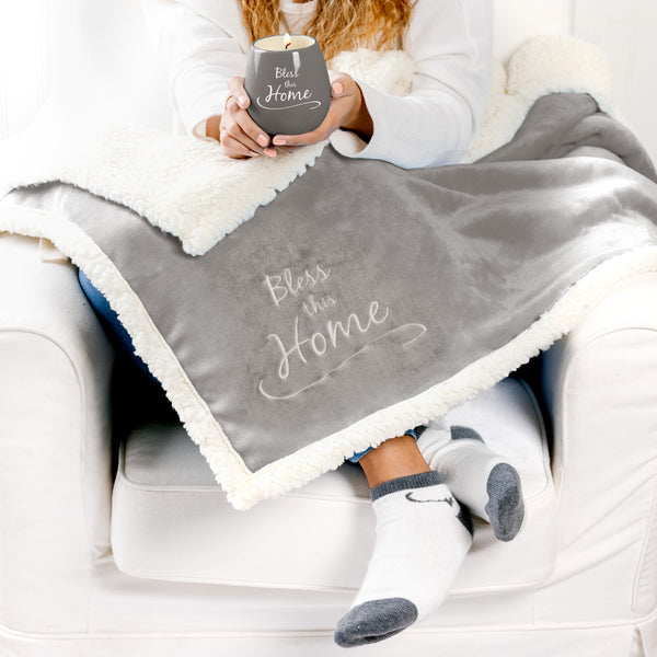 Pavilion Gift Company Home 42" X 50" Sherpa Lined Royal Plush Blanket Gift Set