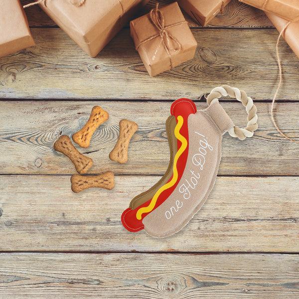 Pavilion Gift Company Hot Dog 12.75" Canvas Dog Toy On Rope