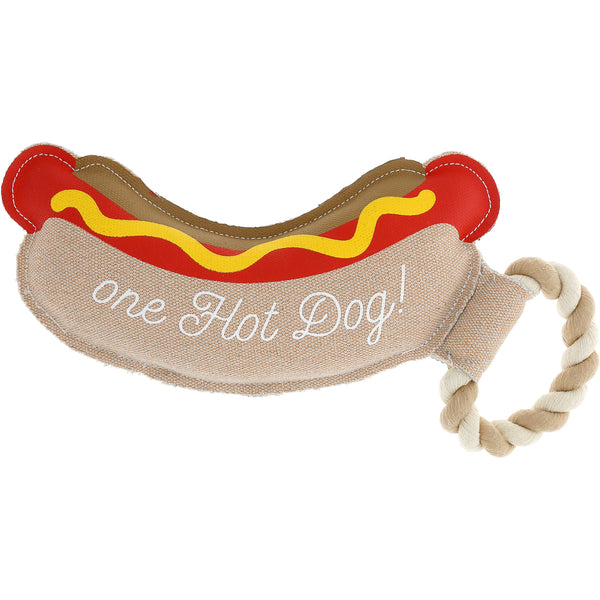 pavilion gift company Hot Dog 12.75" Canvas Dog Toy on Rope