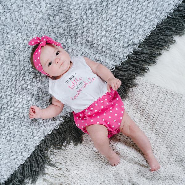 Pavilion Gift Company House White 6-12 Months White & Pink Romper With Headband