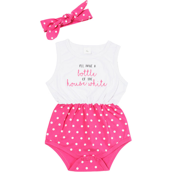 pavilion gift company House White 6-12 Months White & Pink Romper with Headband