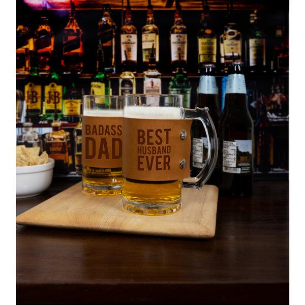 Pavilion Gift Company Husband 16 Oz Glass Stein With PU Leather Wrap