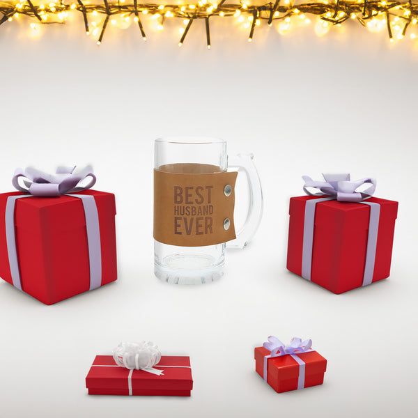 Pavilion Gift Company Husband 16 Oz Glass Stein With PU Leather Wrap