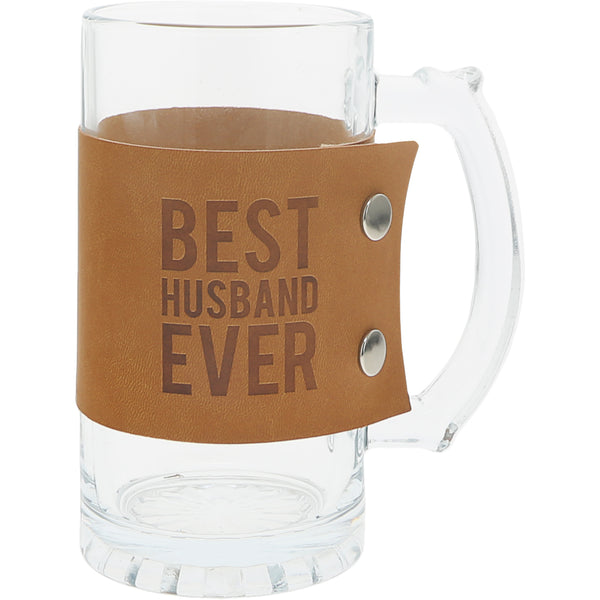 pavilion gift company Husband 16 oz Glass Stein with PU Leather Wrap