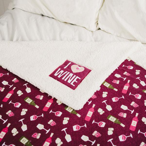 Pavilion Gift Company I Love Wine 45" X 50" Sherpa Blanket