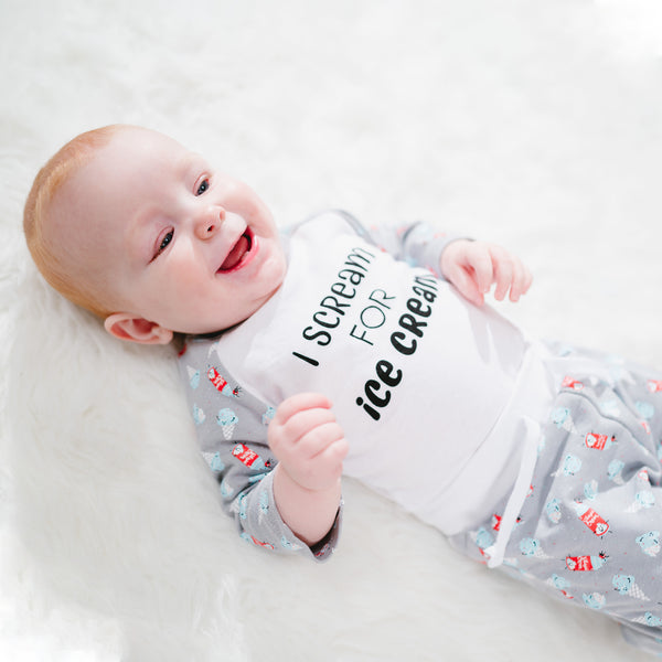 Pavilion Gift Company I Scream 6-12 Months Gray Bodysuit & Pants Set