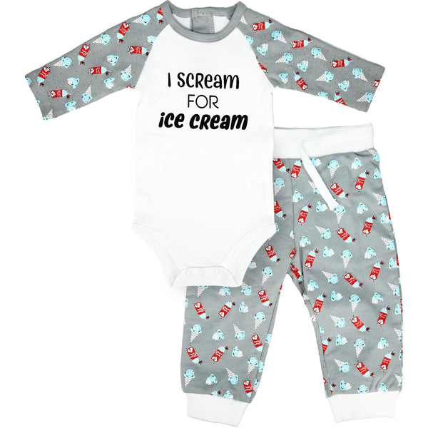 pavilion gift company I Scream 6-12 Months Gray Bodysuit & Pants Set
