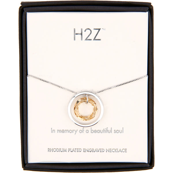 pavilion gift company In Memory Golden Shadow Crystal 17"-19" Engraved Rhodium Plated Austrian Element Necklace
