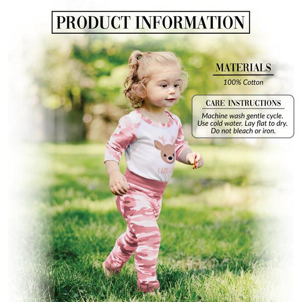 Pavilion Gift Company Jewel Pink Camo Deer 6-12 Months 3/4 Sleeve Bodysuit
