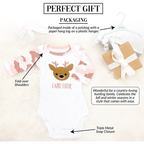 Pavilion Gift Company Jewel Pink Camo Deer 6-12 Months 3/4 Sleeve Bodysuit