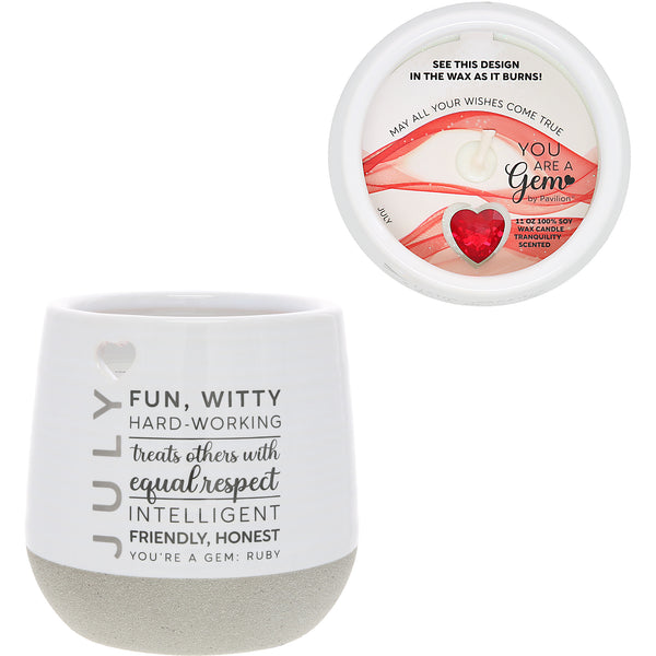 pavilion gift company July 11 oz - 100% Soy Wax Reveal Candle with Birthstone Scent: Tranquility