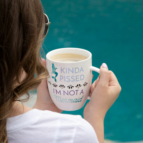 Pavilion Gift Company Kinda Pissed 24 Oz Pierced Porcelain Cup