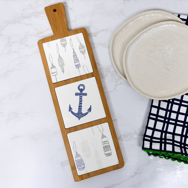 Pavilion Gift Company Lake 16.5" Bamboo & Ceramic Tile Trivet