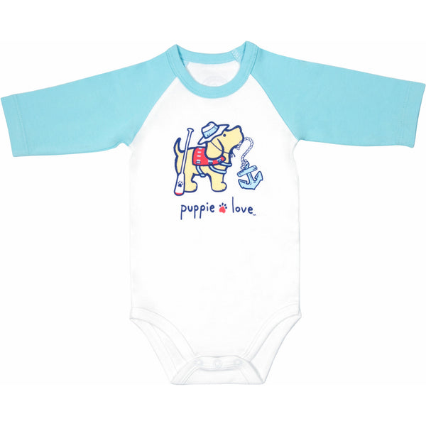 pavilion gift company Lake 6-12 Months 3/4 Length Blue Sleeve Onesie