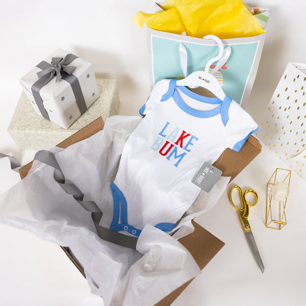 Pavilion Gift Company Lake Bum 6-12 Month Blue Trimmed Bodysuit