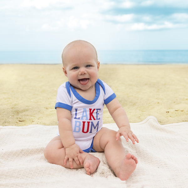 Pavilion Gift Company Lake Bum 6-12 Month Blue Trimmed Bodysuit