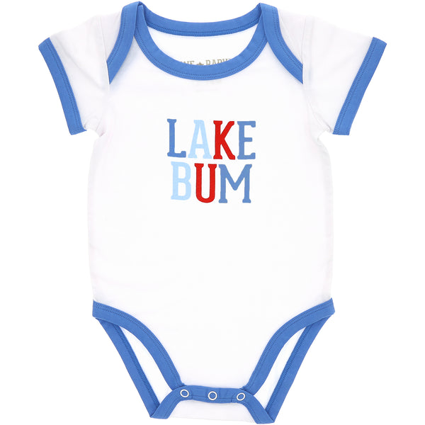 pavilion gift company Lake Bum 6-12 Month Blue Trimmed Bodysuit