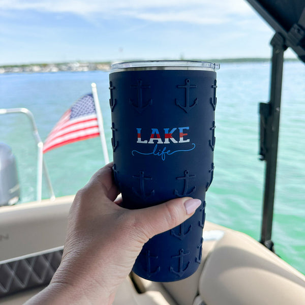 Pavilion Gift Company Lake Life 30 Oz Travel Tumbler With 3D Silicone Wrap