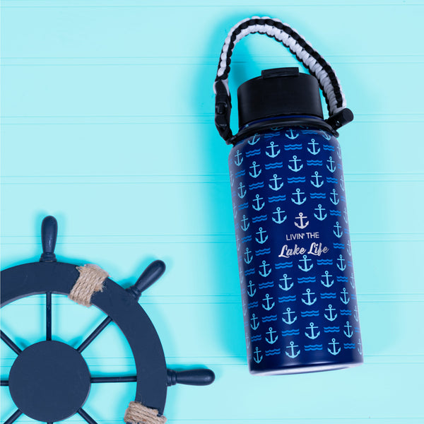 Pavilion Gift Company Lake Life 32 Oz Stainless Steel Water Bottle With Paracord Survival Handle