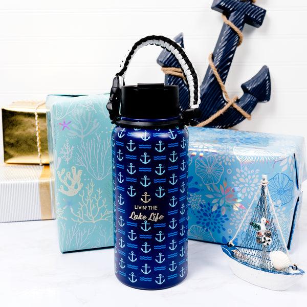 Pavilion Gift Company Lake Life 32 Oz Stainless Steel Water Bottle With Paracord Survival Handle