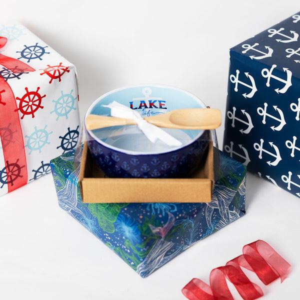 Pavilion Gift Company Lake Life 4.5" Ceramic Bowl With Wood Spoon