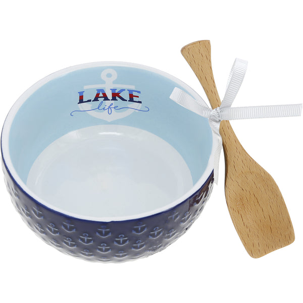 pavilion gift company Lake Life 4.5" Ceramic Bowl with Wood Spoon