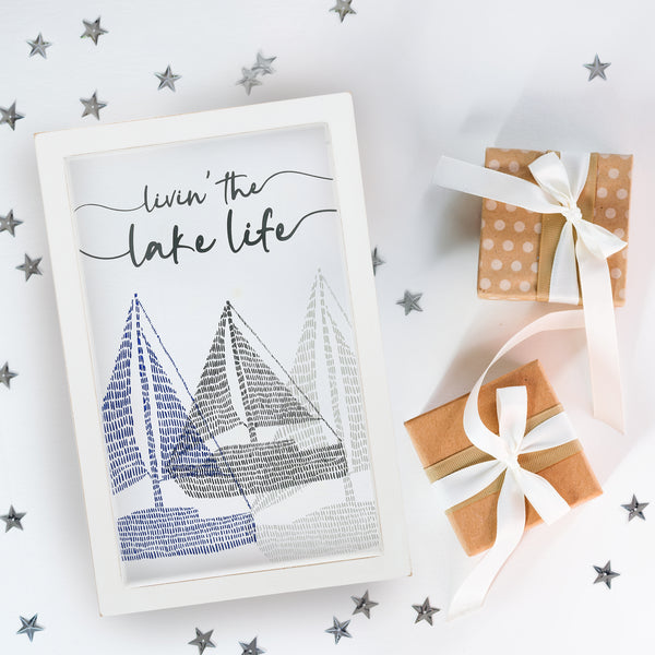 Pavilion Gift Company Lake Life 5.5" X 8.5" Framed Glass Plaque