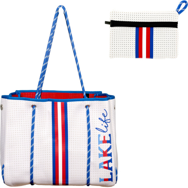 pavilion gift company Lake Life Neoprene Tote Bag with Tethered Inner Pouch