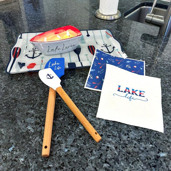 Pavilion Gift Company Lake Life Spatula And Reusable Dish Cloth Set (2 Of Each)